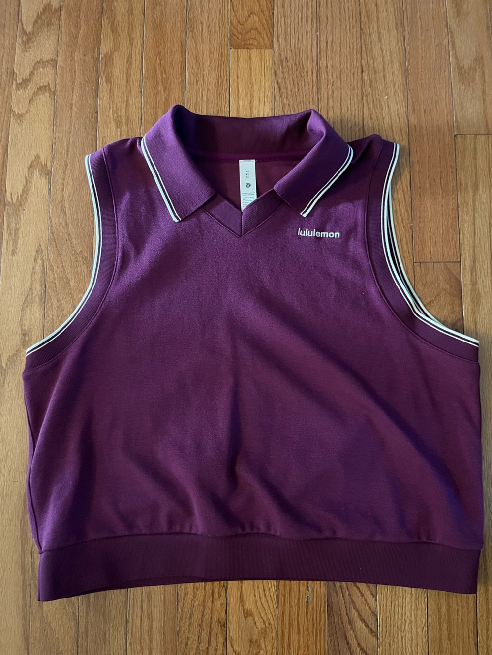 lululemon athletica Plum Sleeveless Polo Tank with White Trim xl